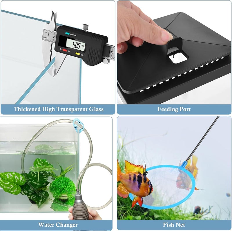 FEDOUR Small Glass Aquarium, 1 Gallon Desktop Fish Tank, Betta Fish Tank, Mini Aquarium Starter Kit with Air Pump LED Light Decoration Water Changer Fish Net (Black) - Image 5